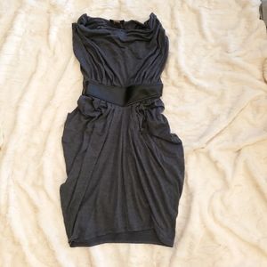 Dark gray dress with faux leather belt